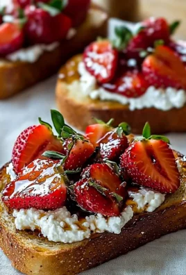 Roasted strawberry whipped ricotta toast with fresh herbs on a plate