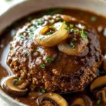 Delicious homemade Salisbury steak served with gravy and mashed potatoes