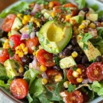 A vibrant Santa Fe Salad with fresh vegetables and toppings