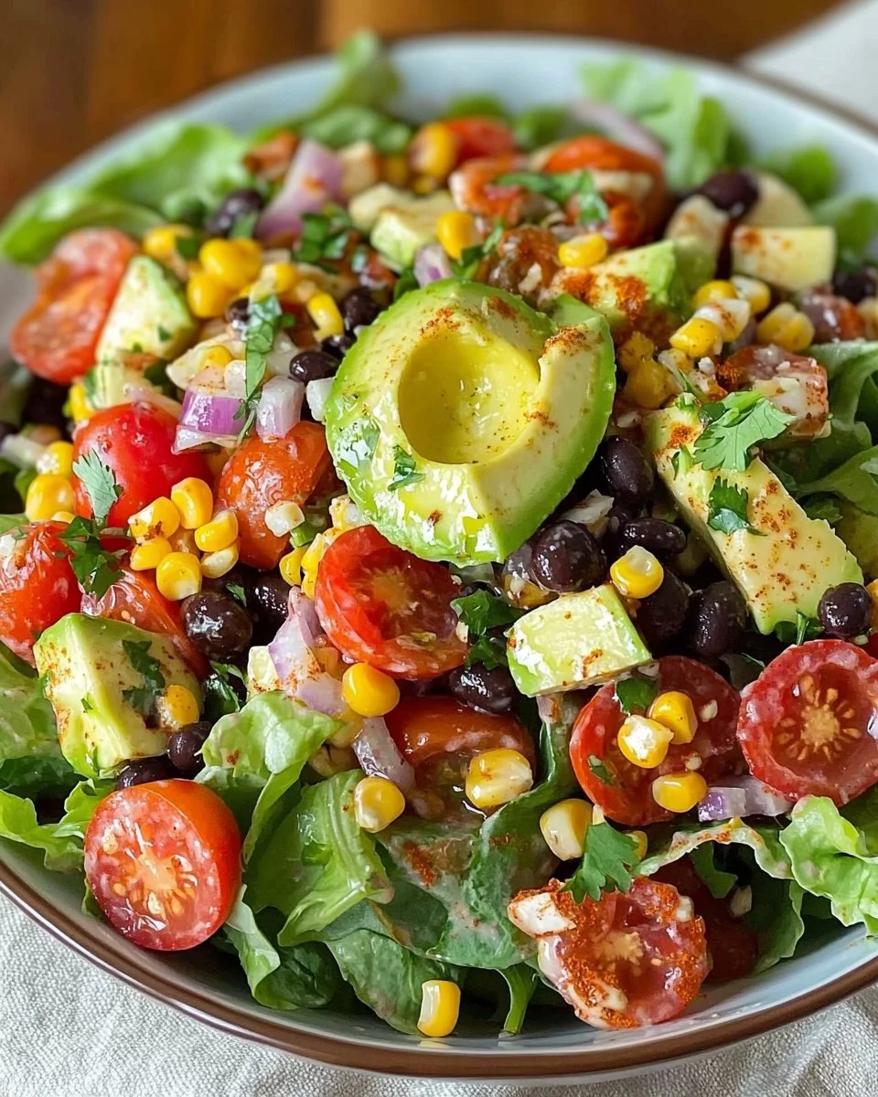 A vibrant Santa Fe Salad with fresh vegetables and toppings