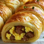 Sausage egg breakfast roll-ups served on a plate, ideal for a quick breakfast.