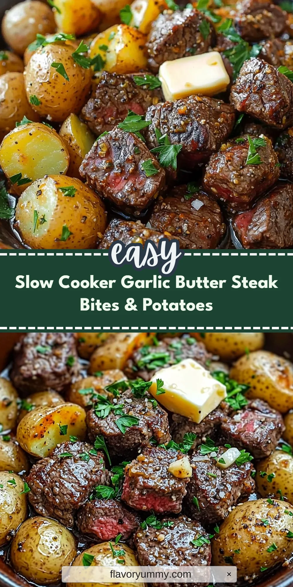 Slow Cooker Garlic Butter Steak Bites & Potatoes