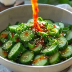 Spicy Asian cucumber salad with fresh ingredients in a bowl