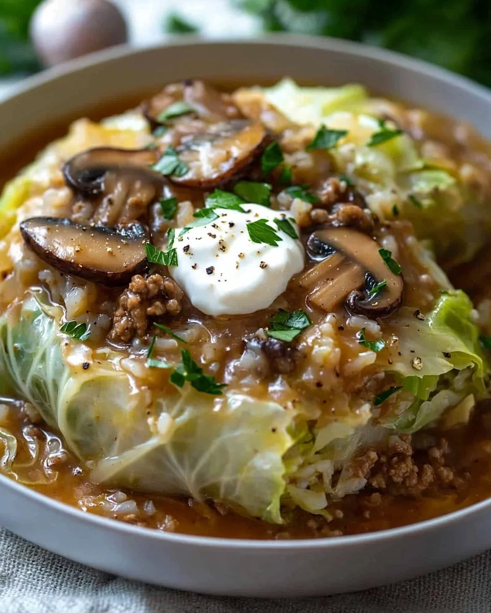 Stuffed Cabbage Rolls with Mushroom Sauce
