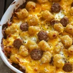 Delicious Tater Tot Casserole with sausage for breakfast