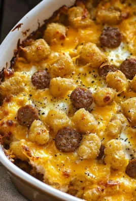 Delicious Tater Tot Casserole with sausage for breakfast