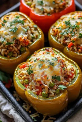 Vegetarian stuffed bell peppers filled with rice, beans, and vegetables