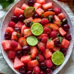 Colorful watermelon fruit salad with lime mint dressing
