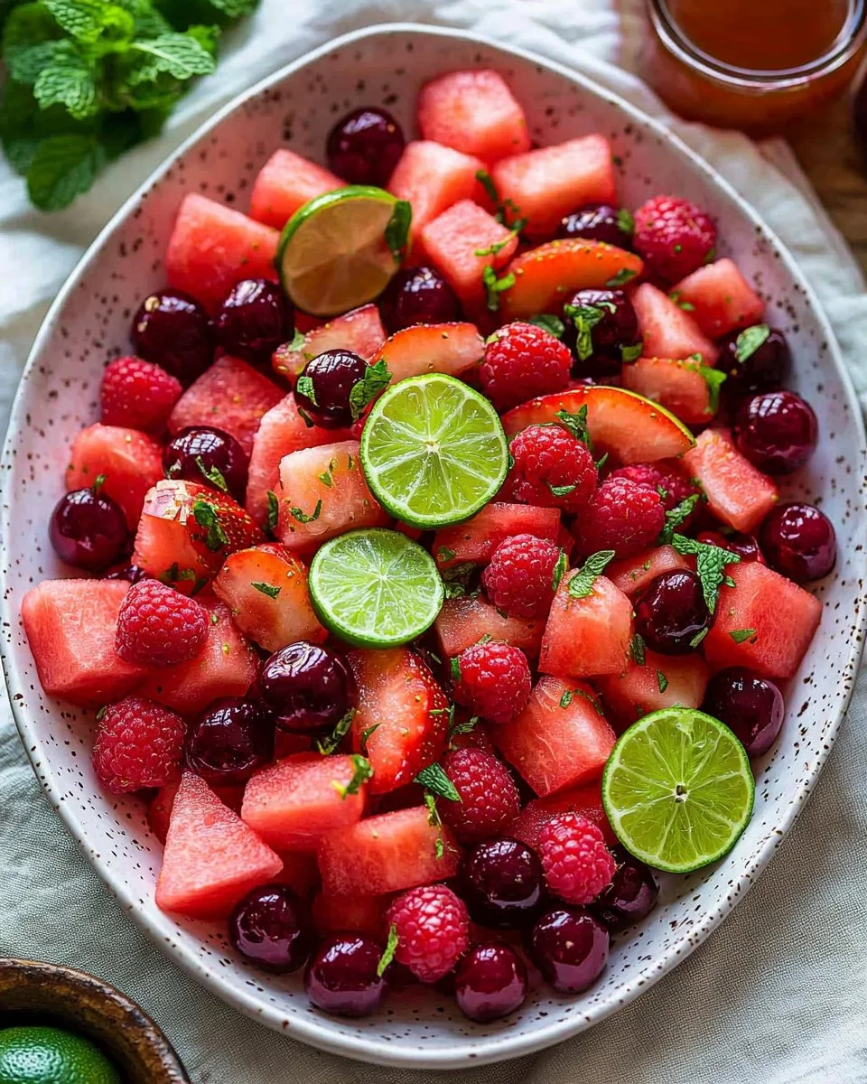 Watermelon Fruit Salad with Lime Mint Dressing