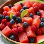 Delicious Watermelon Summer Berry Salad with fresh fruits