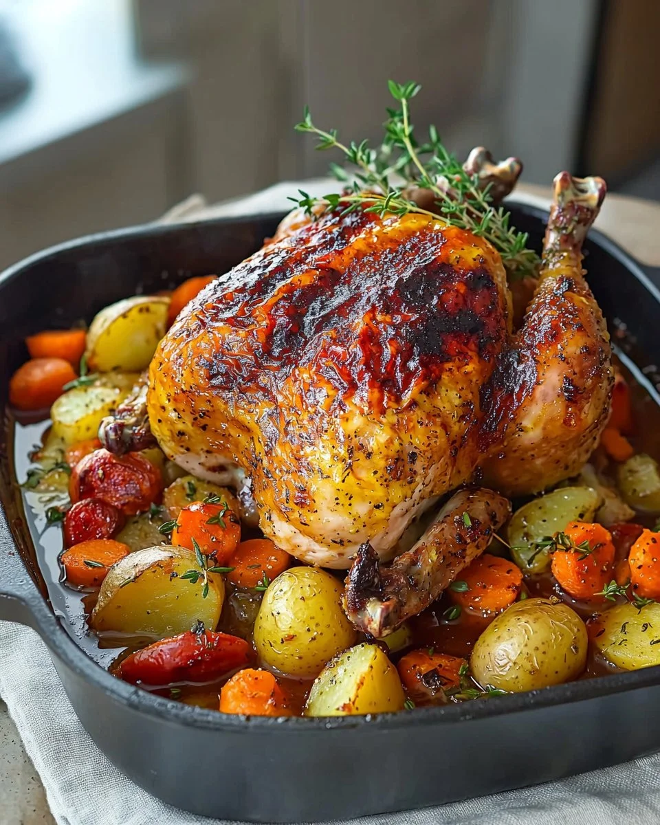 Whole Roasted Chicken with Creole Garlic Butter and Veggies
