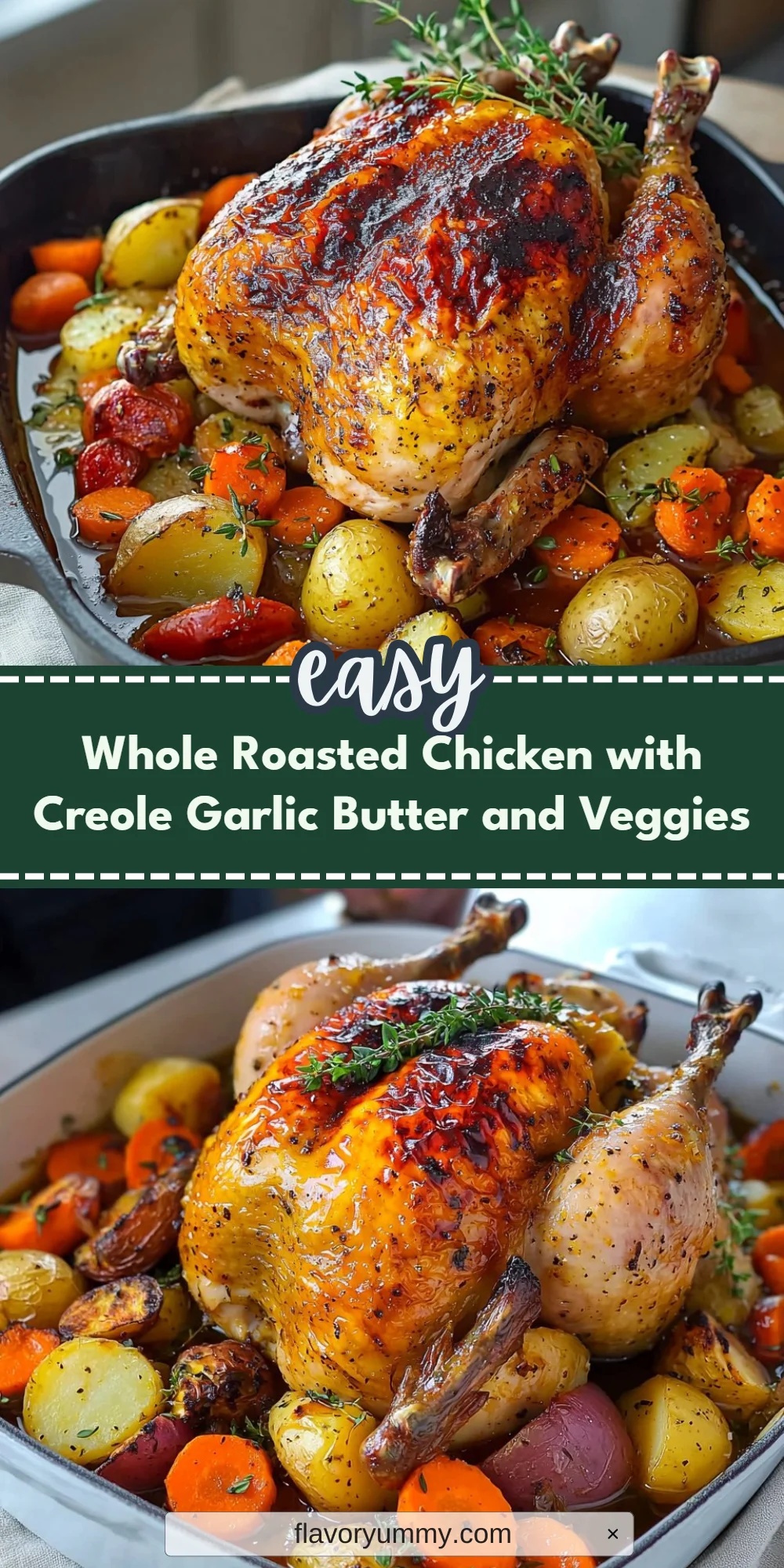 Whole Roasted Chicken with Creole Garlic Butter and Veggies