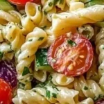 Delicious crack pasta salad served in a bowl with fresh ingredients.