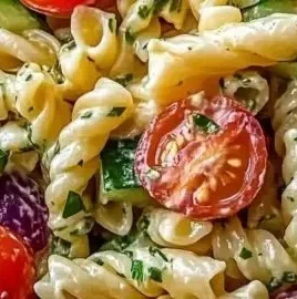 Delicious crack pasta salad served in a bowl with fresh ingredients.