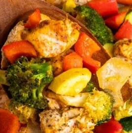 Colorful Chicken and Veggie Sheet Pan recipe ready to bake