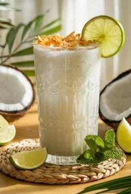 Coconut Lime Refresher Mocktail in a glass with lime and coconut garnish
