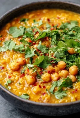Creamy chickpea and red lentil curry served in a bowl with spices.