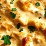 Delicious creamy smothered chicken served over rice in a comforting dish