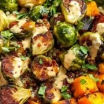 Colorful quinoa power bowls topped with fresh vegetables and dressing