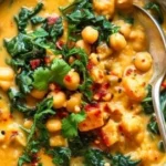 Bowl of easy one pot chickpea curry with fresh ingredients