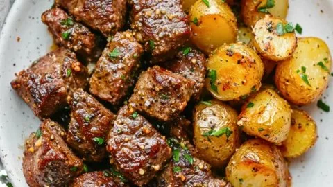 Garlic Steak Bites and Potatoes