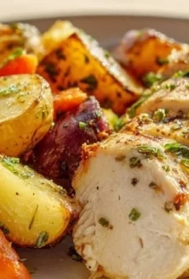 Herb Roasted Chicken served with colorful roasted vegetables