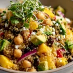 High-Protein Mediterranean Quinoa Salad with fresh vegetables and herbs