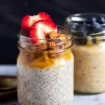 Delicious high-protein overnight oats served in a bowl with toppings