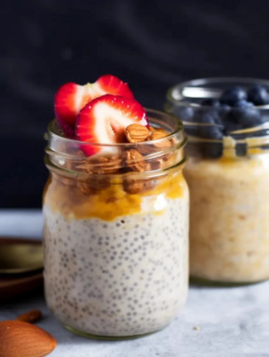 Delicious high-protein overnight oats served in a bowl with toppings