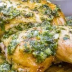 Plate of Lemon Herb Chicken garnished with herbs and lemon slices