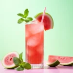 Refreshing low-carb watermelon juice with lime and mint served in a glass.
