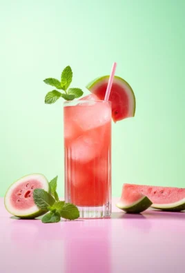 Refreshing low-carb watermelon juice with lime and mint served in a glass.