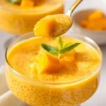 Delicious Mango Sago dessert with mango pieces and coconut milk