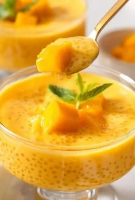 Delicious Mango Sago dessert with mango pieces and coconut milk