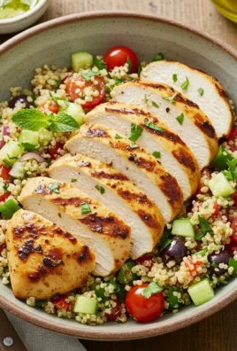 Mediterranean grilled chicken served with lemon herb quinoa salad