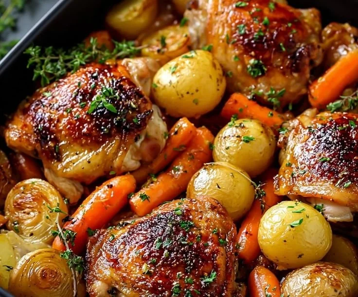 One-Pan Roasted Chicken Thighs with Carrots and Potatoes