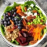 Quinoa, spinach, and blueberry superfood bowl full of nutrients
