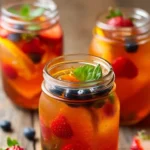 Glass of refreshing berry iced tea with assorted berries and mint leaves