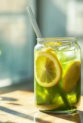 Refreshing matcha lemonade in a glass with lemon slices and green tea powder
