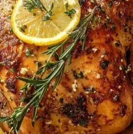 Roasted chicken served with colorful roasted vegetables on a plate