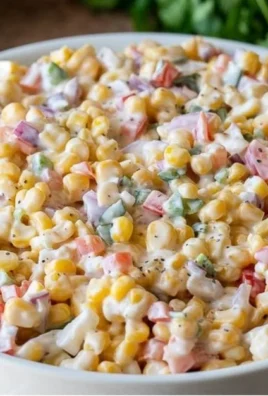 Delicious creamy corn salad with fresh ingredients ready to serve.