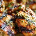 Greek grilled chicken with lemon herb oil and charred grill marks