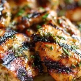 Greek grilled chicken with lemon herb oil and charred grill marks