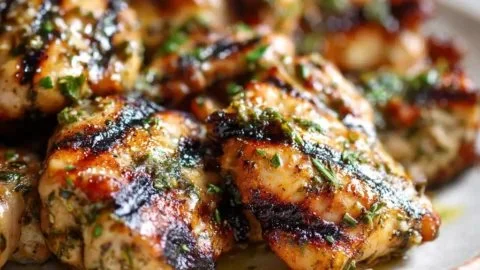 Greek Grilled Chicken with Lemon Herb Oil and Charred Grill Marks