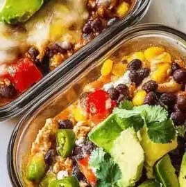 High-protein chicken enchilada bowls topped with cottage cheese and fresh ingredients