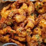 Delicious hot honey fried shrimp served on a plate with garnish
