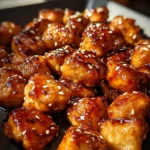 Sweet and smoky honey garlic chicken bites served on a plate