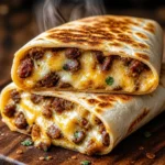 Breakfast Crunchwrap Supreme with eggs, cheese, and toppings wrapped in a tortilla