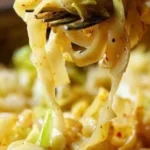 Plate of Cabbage and Noodles served with herbs and spices