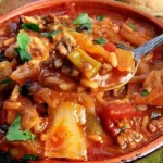 Delicious cabbage soup with ground beef served in a bowl, perfect for a hearty meal.